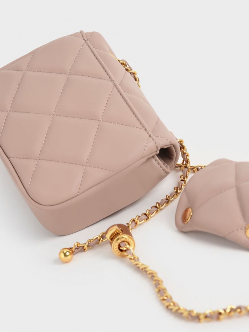 Geanta Clutch Charles & Keith Braided Chain-Handle Matlasat Evening Bej | 902XJIMTO