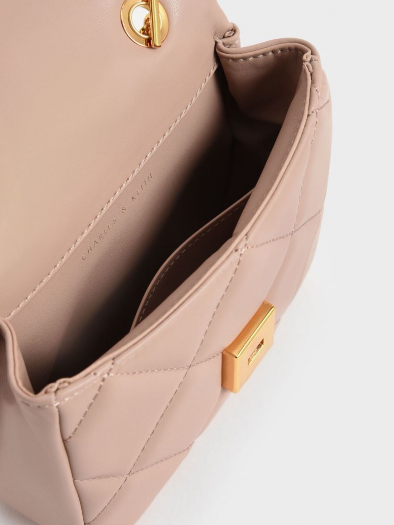 Geanta Clutch Charles & Keith Braided Chain-Handle Matlasat Evening Bej | 902XJIMTO