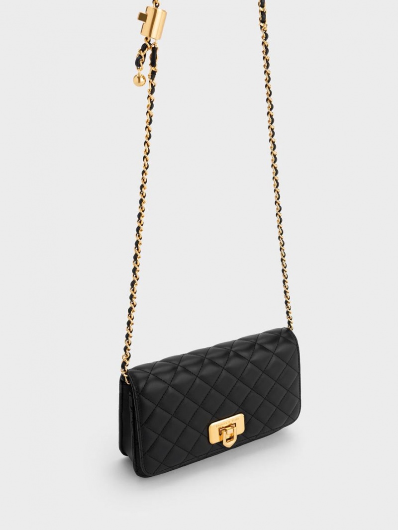 Geanta Clutch Charles & Keith Cressida Matlasat Push-Lock Negrii | 586ETSIOM
