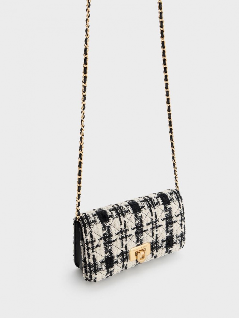 Geanta Clutch Charles & Keith Cressida Tweed Push-Lock Negrii Albi | 983SNKRMO