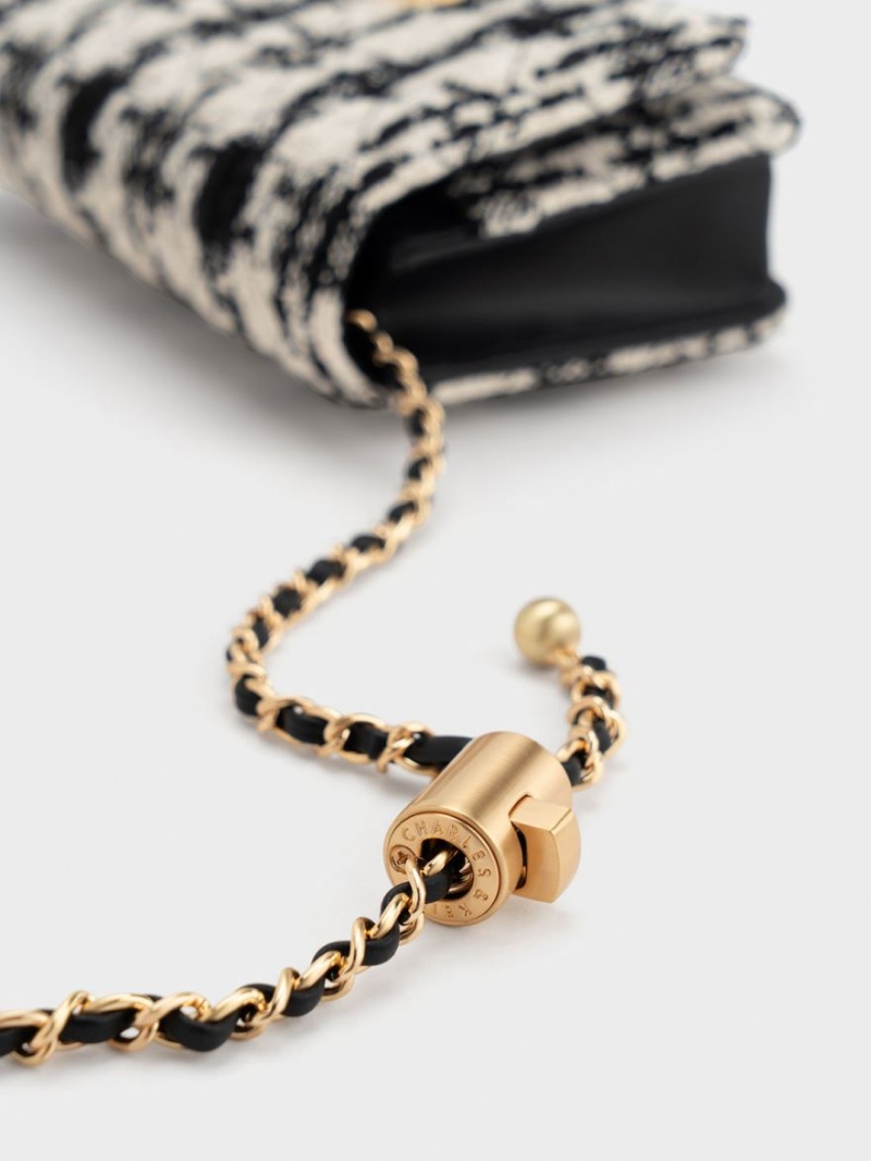 Geanta Clutch Charles & Keith Cressida Tweed Push-Lock Negrii Albi | 983SNKRMO