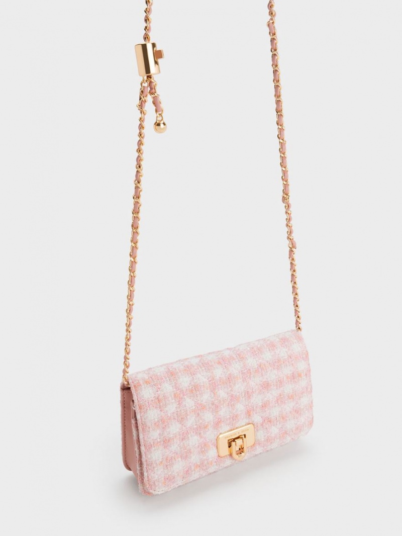 Geanta Clutch Charles & Keith Cressida Tweed Push-Lock Roz | 258VGNXYP