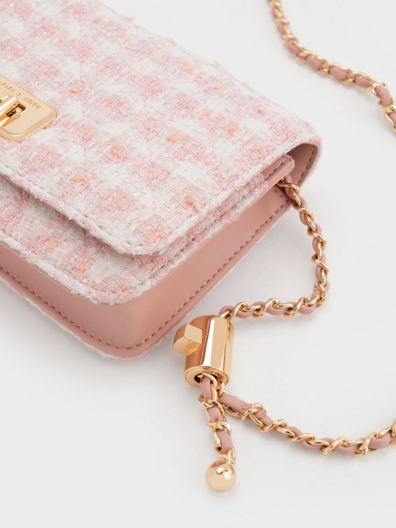 Geanta Clutch Charles & Keith Cressida Tweed Push-Lock Roz | 258VGNXYP