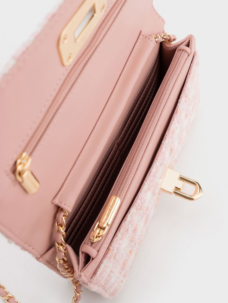 Geanta Clutch Charles & Keith Cressida Tweed Push-Lock Roz | 258VGNXYP
