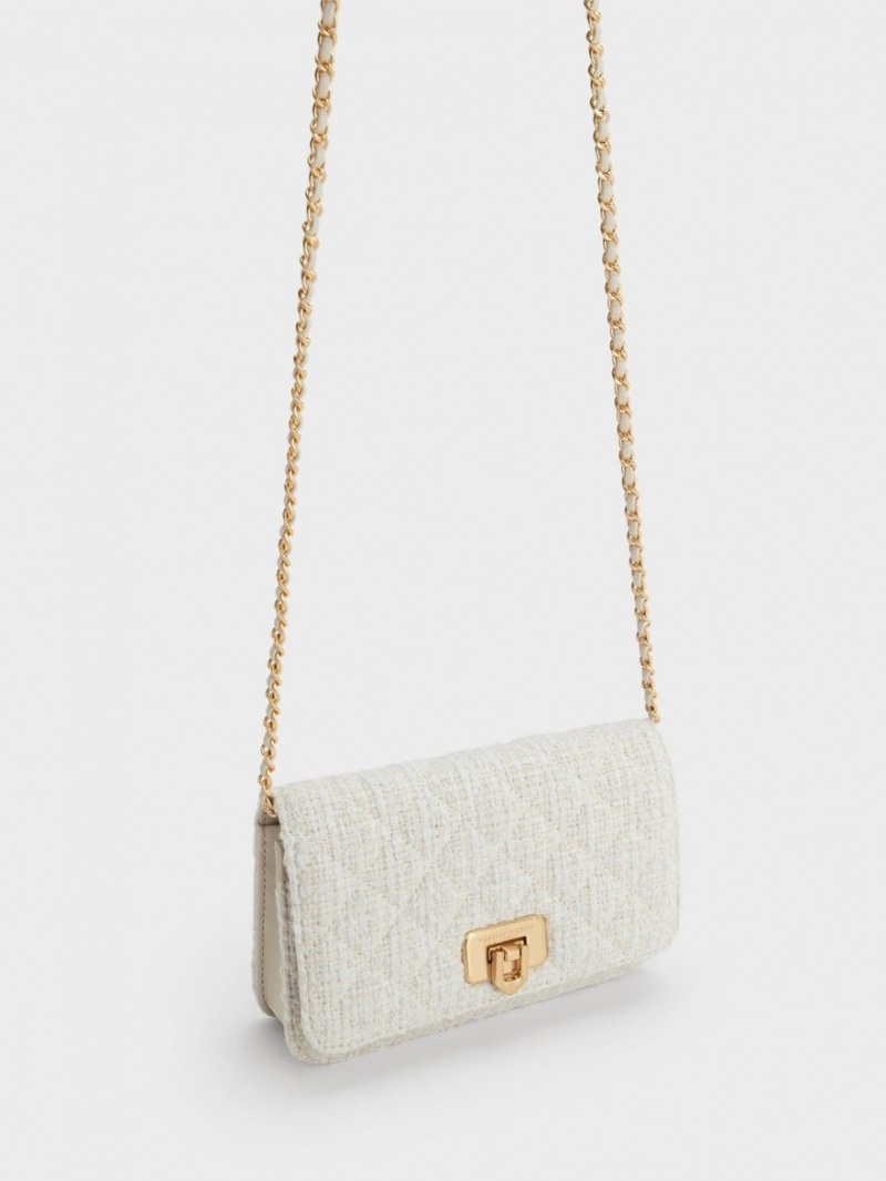 Geanta Clutch Charles & Keith Cressida Tweed Push-Lock Albi | 169XAOMIV