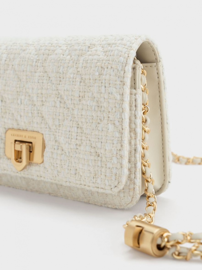 Geanta Clutch Charles & Keith Cressida Tweed Push-Lock Albi | 169XAOMIV