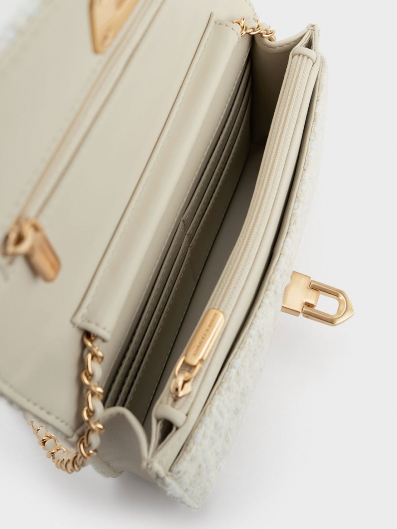 Geanta Clutch Charles & Keith Cressida Tweed Push-Lock Albi | 169XAOMIV