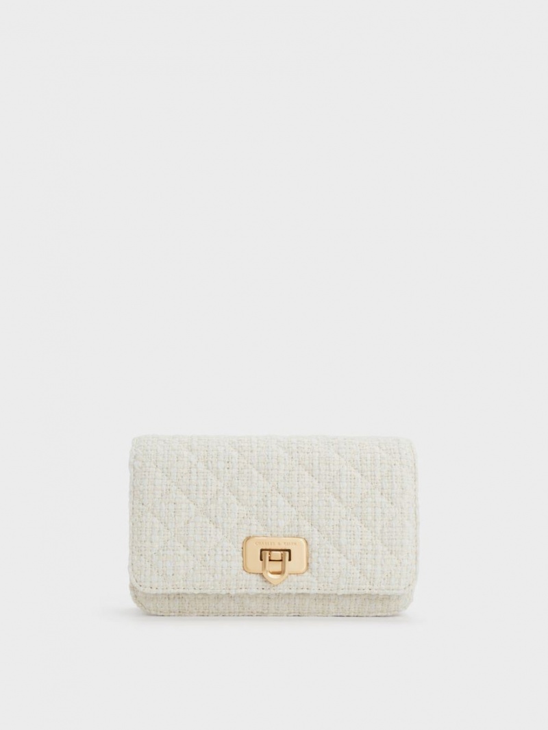 Geanta Clutch Charles & Keith Cressida Tweed Push-Lock Albi | 169XAOMIV