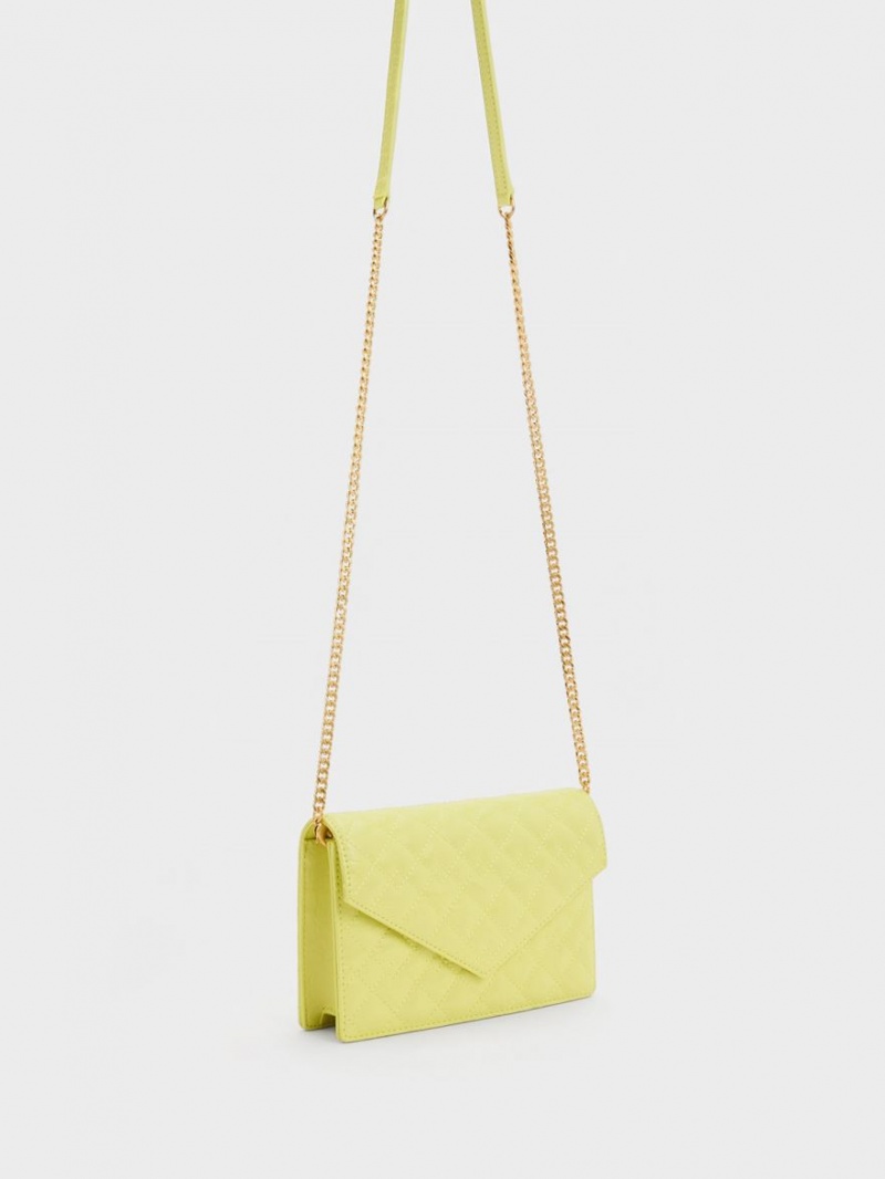 Geanta Clutch Charles & Keith Duo Matlasat Envelope Galbeni | 413CBSRYN
