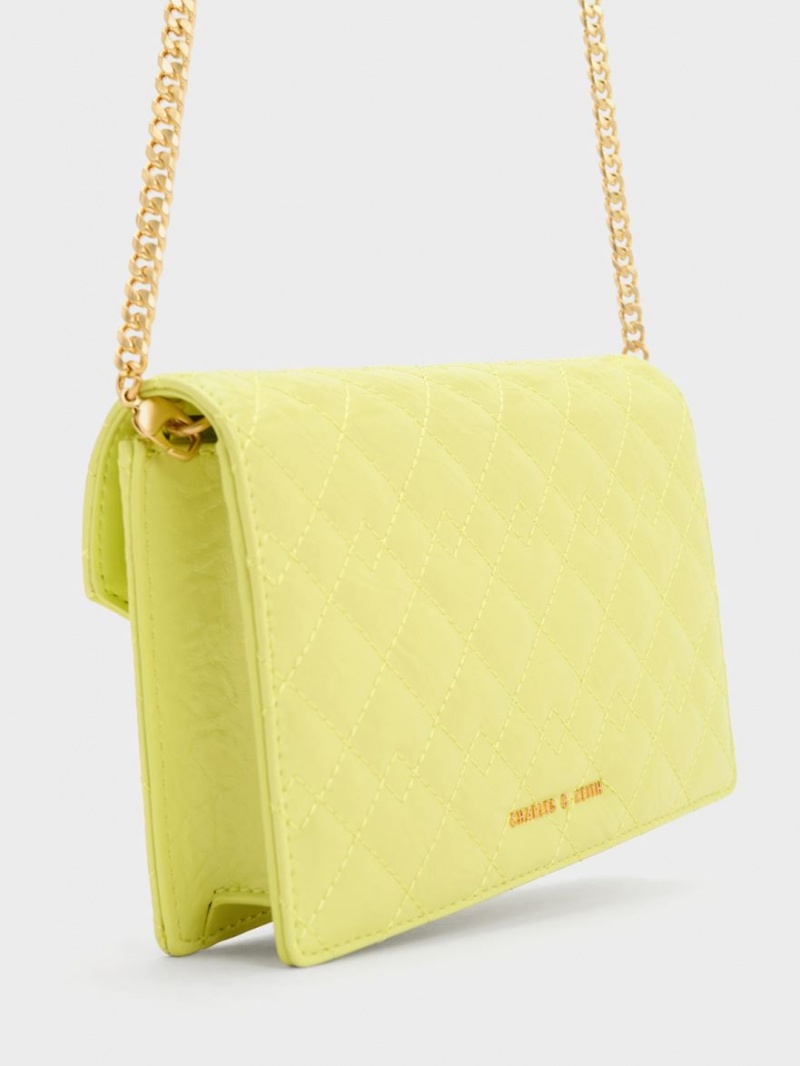 Geanta Clutch Charles & Keith Duo Matlasat Envelope Galbeni | 413CBSRYN