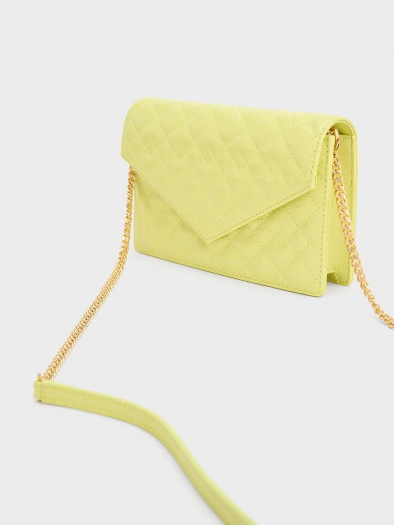 Geanta Clutch Charles & Keith Duo Matlasat Envelope Galbeni | 413CBSRYN