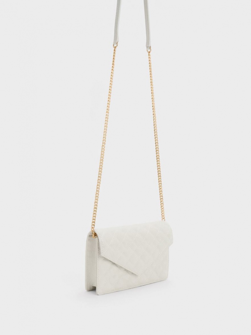 Geanta Clutch Charles & Keith Duo Matlasat Envelope Albi | 924OGXAYI