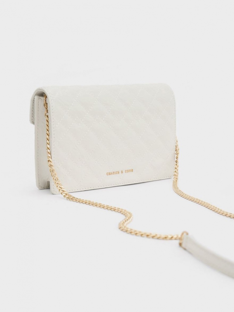 Geanta Clutch Charles & Keith Duo Matlasat Envelope Albi | 924OGXAYI