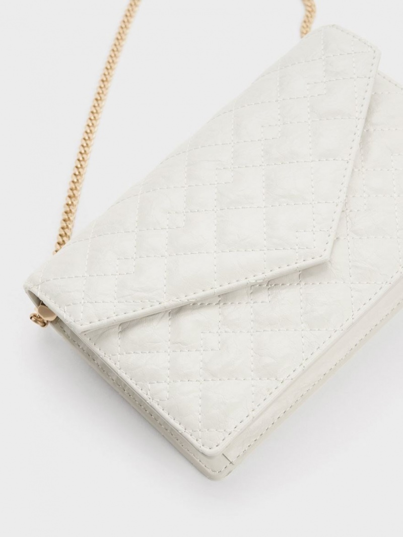 Geanta Clutch Charles & Keith Duo Matlasat Envelope Albi | 924OGXAYI