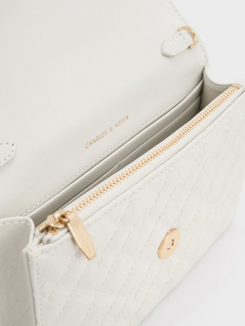 Geanta Clutch Charles & Keith Duo Matlasat Envelope Albi | 924OGXAYI