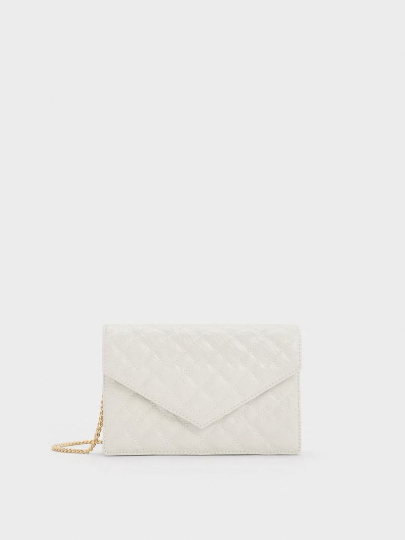 Geanta Clutch Charles & Keith Duo Matlasat Envelope Albi | 924OGXAYI