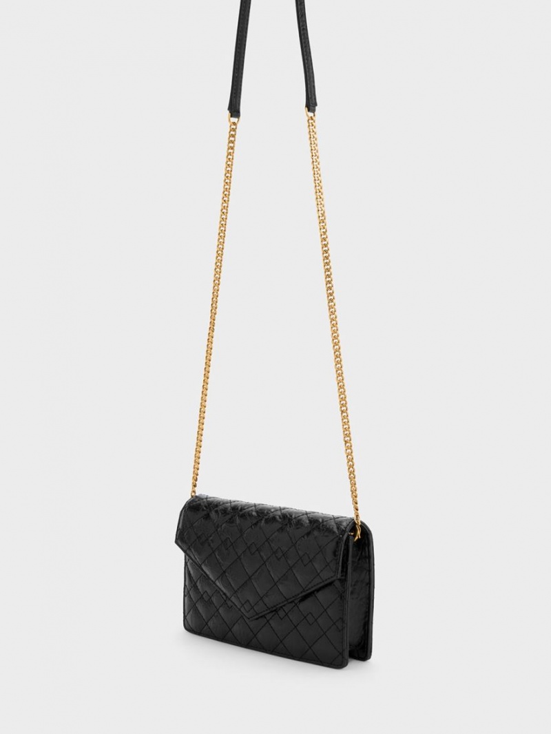 Geanta Clutch Charles & Keith Duo Matlasat Envelope Negrii | 416AMUJQZ