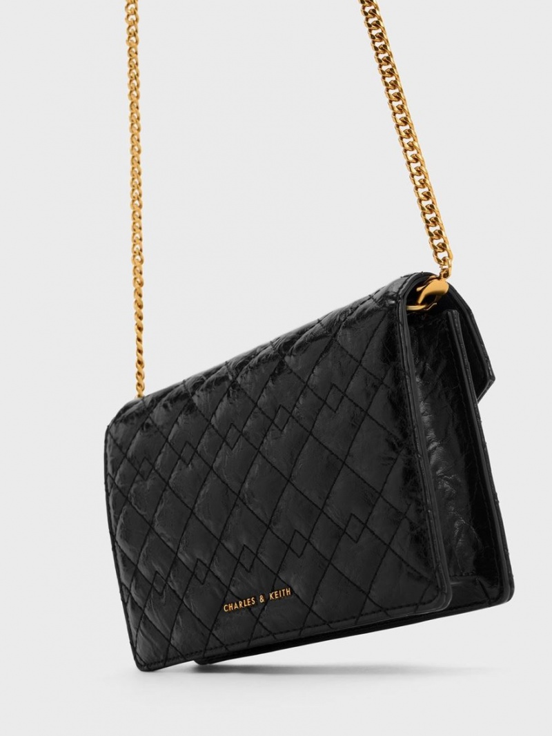 Geanta Clutch Charles & Keith Duo Matlasat Envelope Negrii | 416AMUJQZ