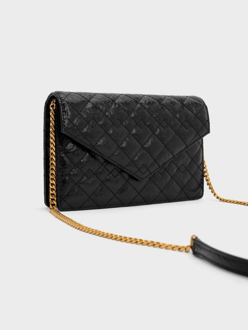 Geanta Clutch Charles & Keith Duo Matlasat Envelope Negrii | 416AMUJQZ