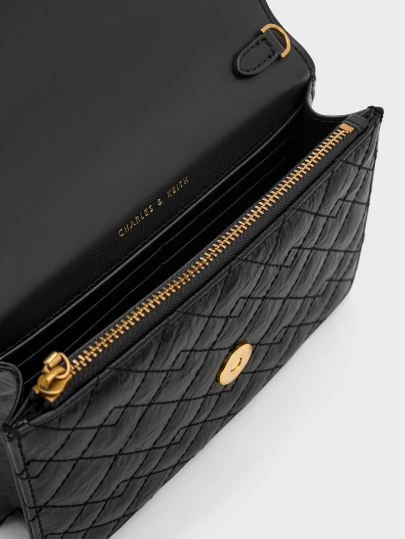 Geanta Clutch Charles & Keith Duo Matlasat Envelope Negrii | 416AMUJQZ