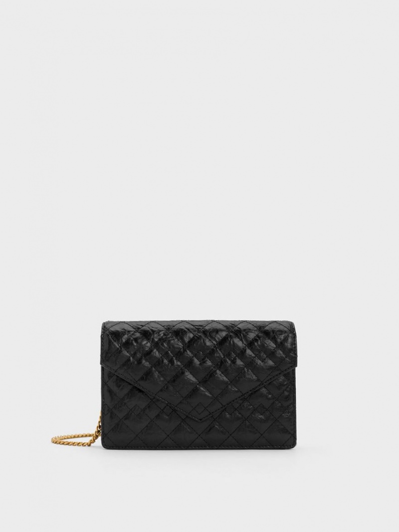 Geanta Clutch Charles & Keith Duo Matlasat Envelope Negrii | 416AMUJQZ