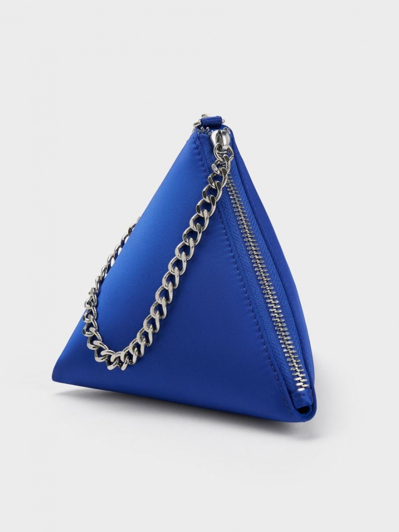 Geanta Clutch Charles & Keith Hera Satin Pyramid Albastri | 294UGRZLS