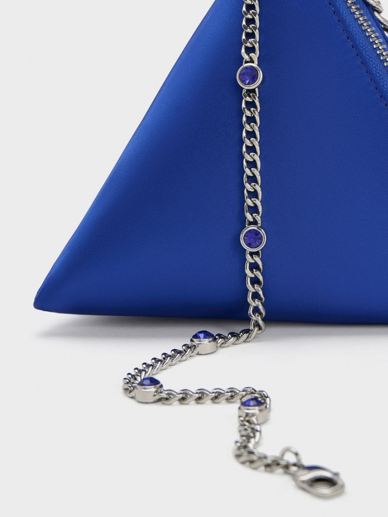 Geanta Clutch Charles & Keith Hera Satin Pyramid Albastri | 294UGRZLS