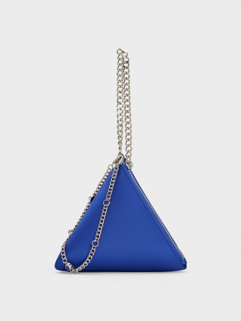 Geanta Clutch Charles & Keith Hera Satin Pyramid Albastri | 294UGRZLS