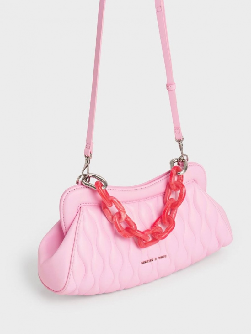 Geanta Clutch Charles & Keith Iva Acrylic Handle Roz | 957LPGSRX