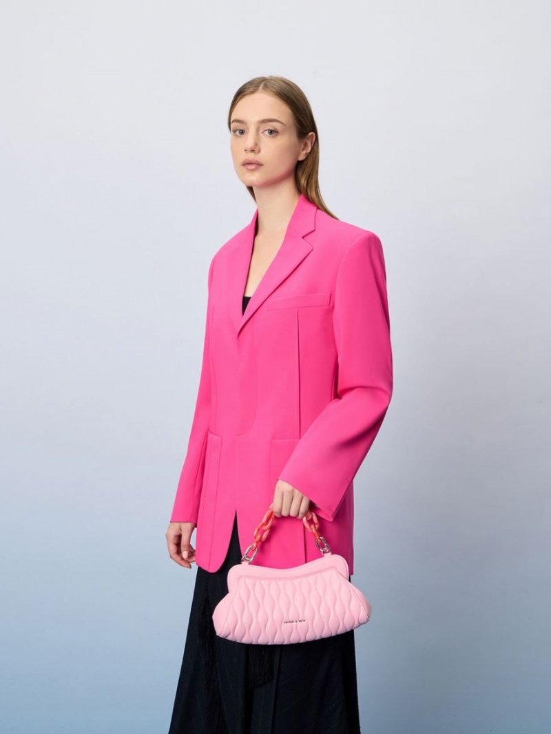 Geanta Clutch Charles & Keith Iva Acrylic Handle Roz | 957LPGSRX