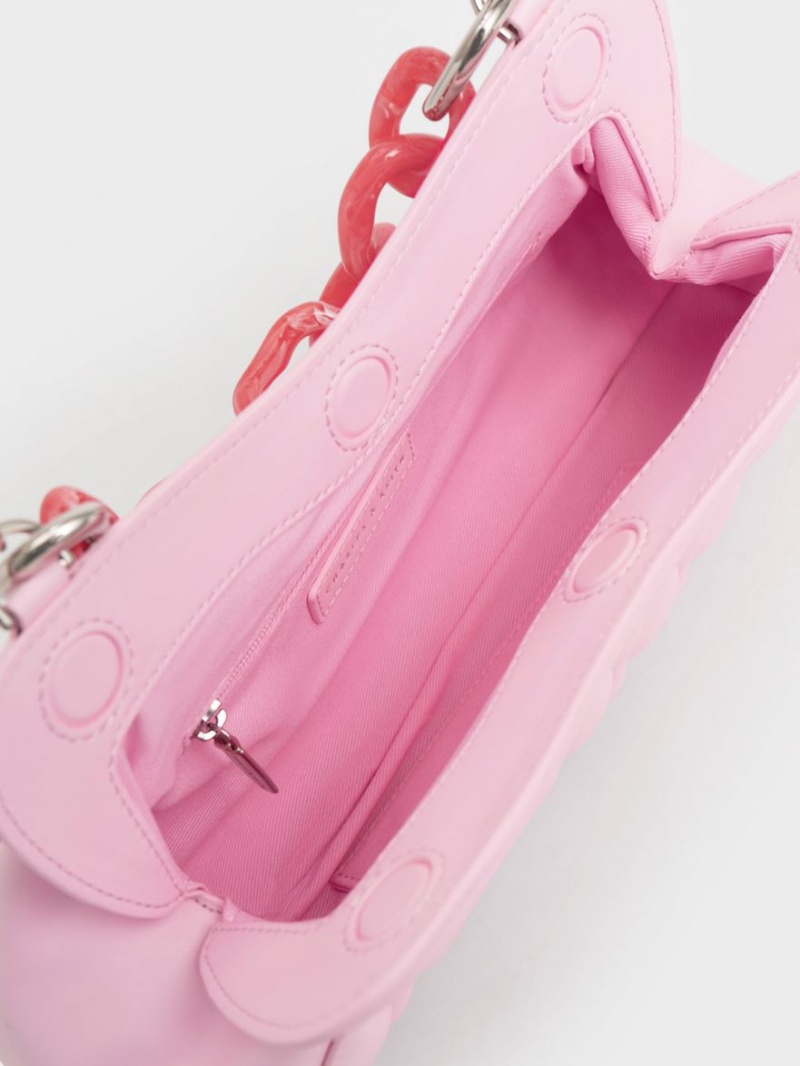 Geanta Clutch Charles & Keith Iva Acrylic Handle Roz | 957LPGSRX