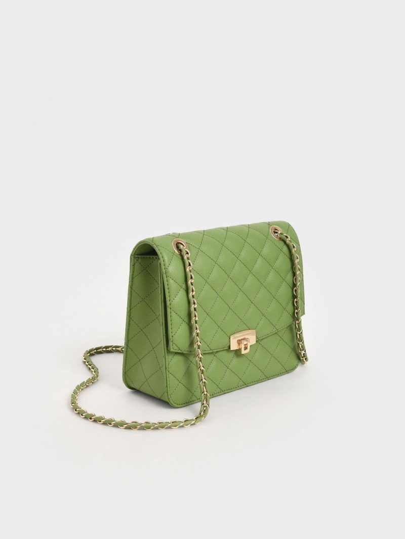 Geanta Clutch Charles & Keith Matlasat Chain Curea Verzi | 296AKFMNJ