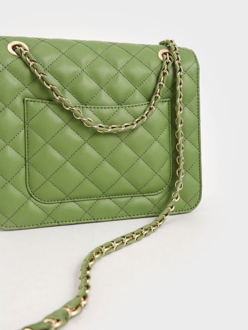 Geanta Clutch Charles & Keith Matlasat Chain Curea Verzi | 296AKFMNJ