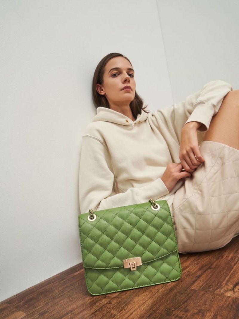 Geanta Clutch Charles & Keith Matlasat Chain Curea Verzi | 296AKFMNJ