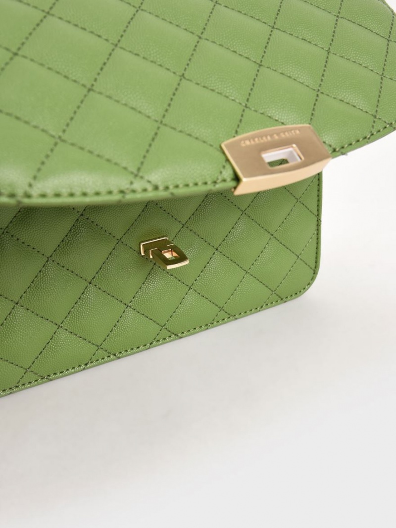 Geanta Clutch Charles & Keith Matlasat Chain Curea Verzi | 296AKFMNJ