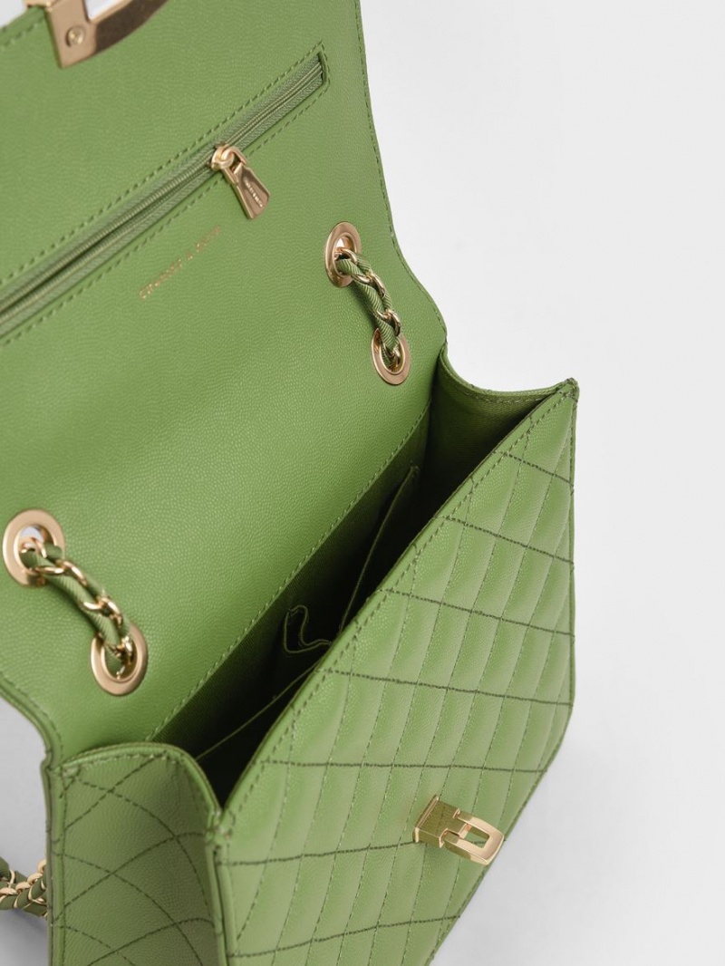 Geanta Clutch Charles & Keith Matlasat Chain Curea Verzi | 296AKFMNJ