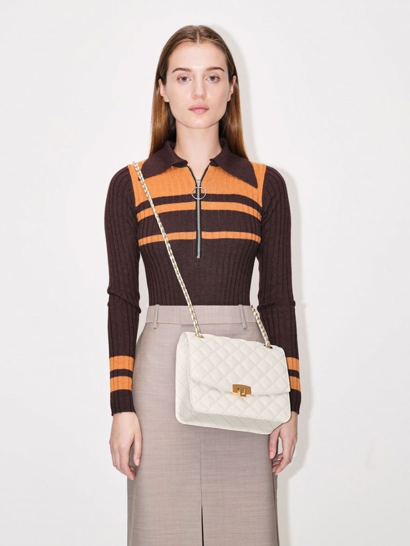 Geanta Clutch Charles & Keith Matlasat Chain Curea Albi | 174OJNKLP