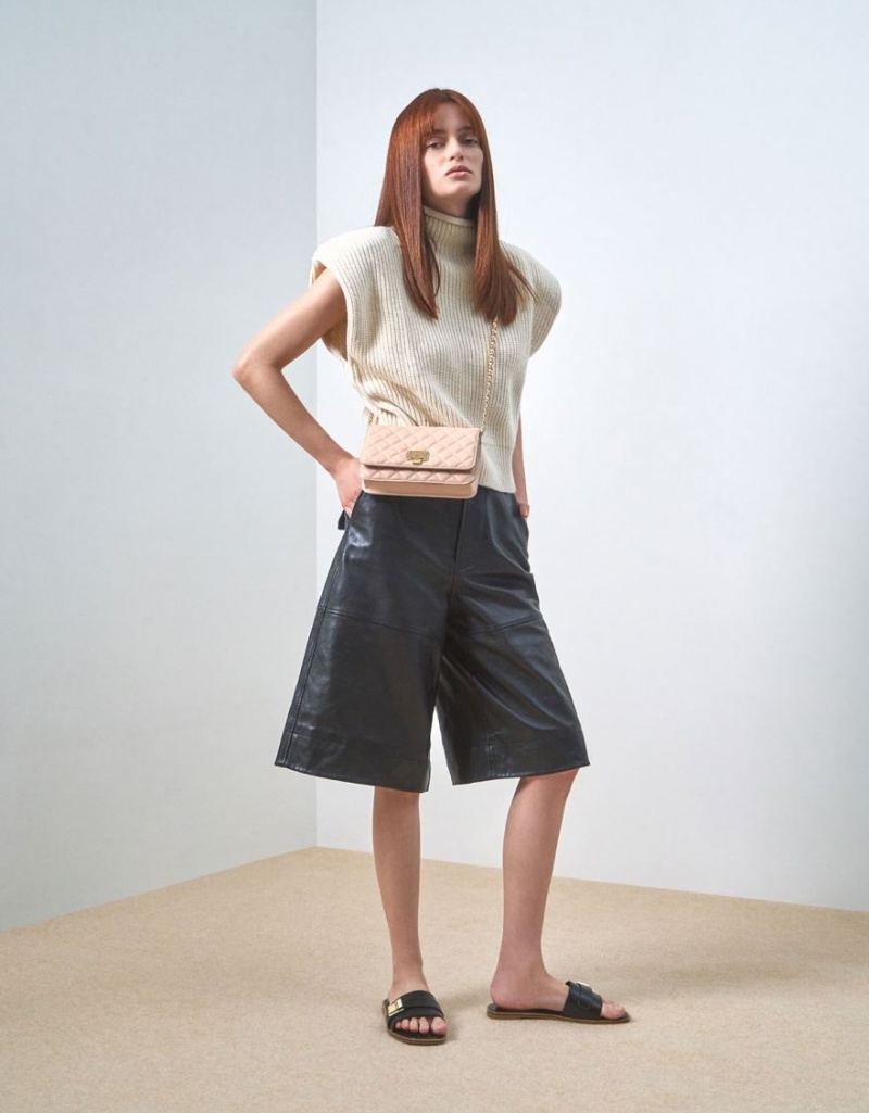 Geanta Clutch Charles & Keith Matlasat Flip-Lock Bej | 501JUVXML