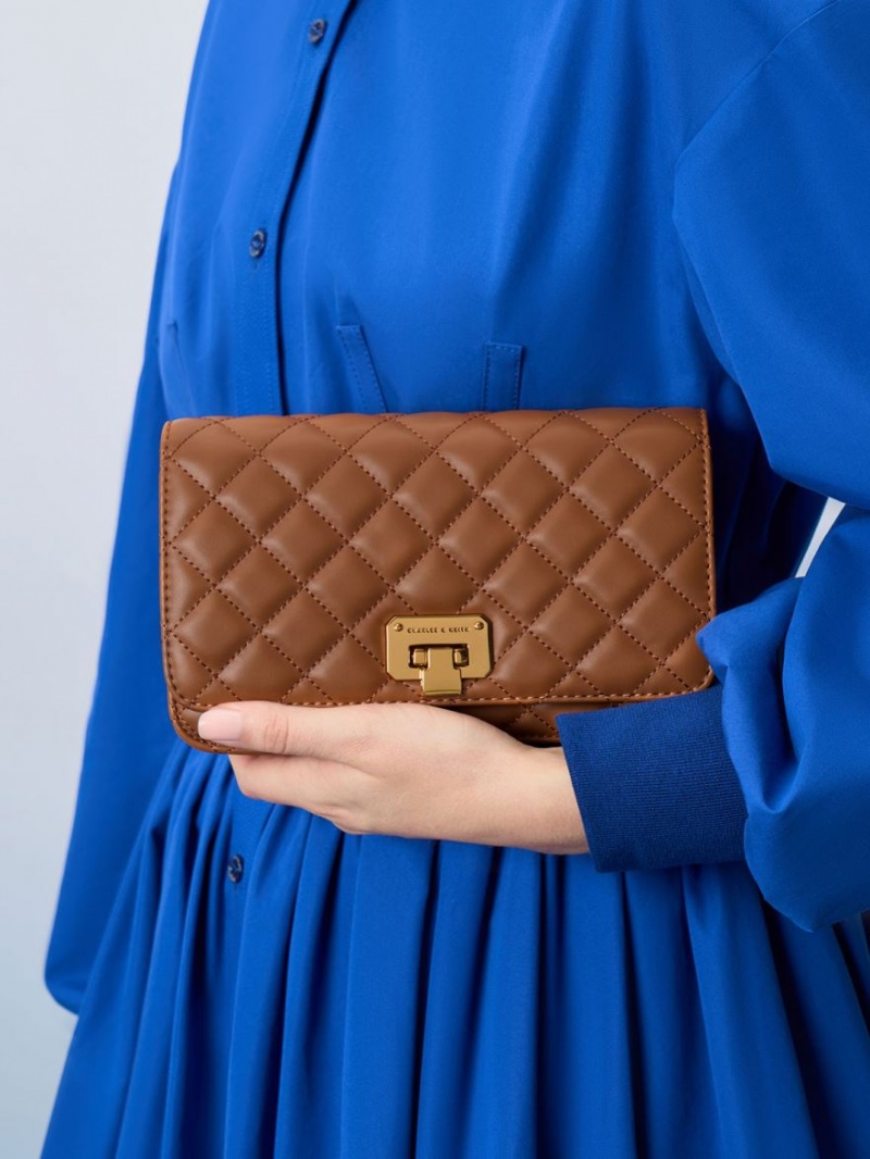 Geanta Clutch Charles & Keith Matlasat Push-Lock Ciocolata | 459BMCYTK