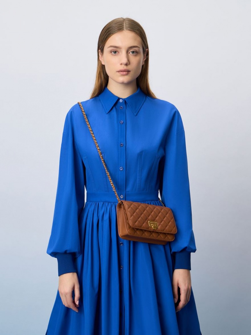 Geanta Clutch Charles & Keith Matlasat Push-Lock Ciocolata | 459BMCYTK