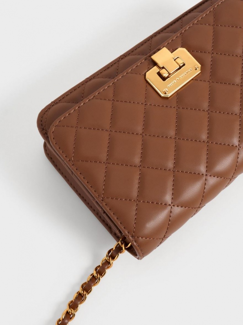Geanta Clutch Charles & Keith Matlasat Push-Lock Ciocolata | 459BMCYTK