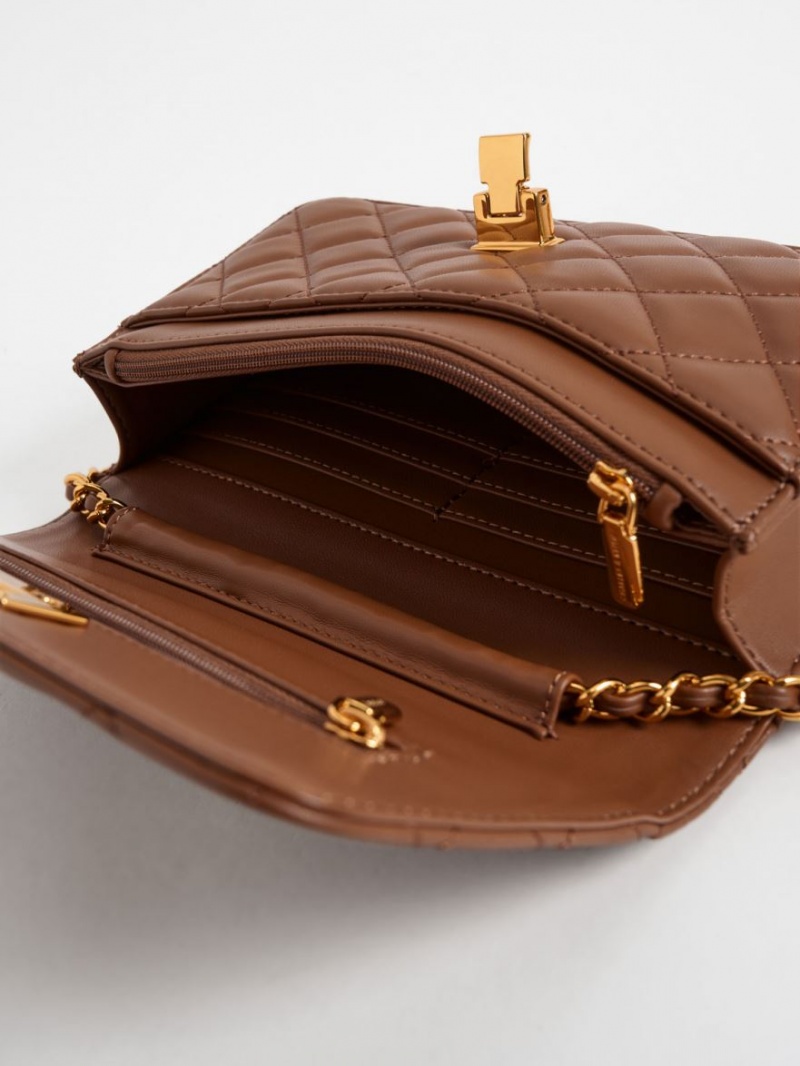 Geanta Clutch Charles & Keith Matlasat Push-Lock Ciocolata | 459BMCYTK