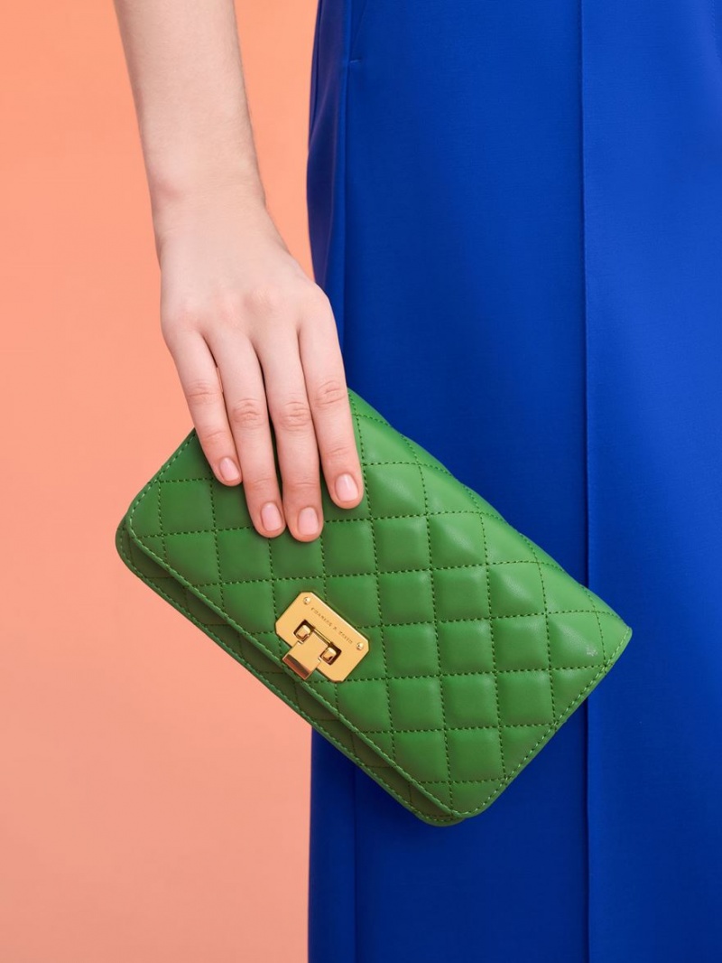 Geanta Clutch Charles & Keith Matlasat Push-Lock Verzi | 280ESUNLB