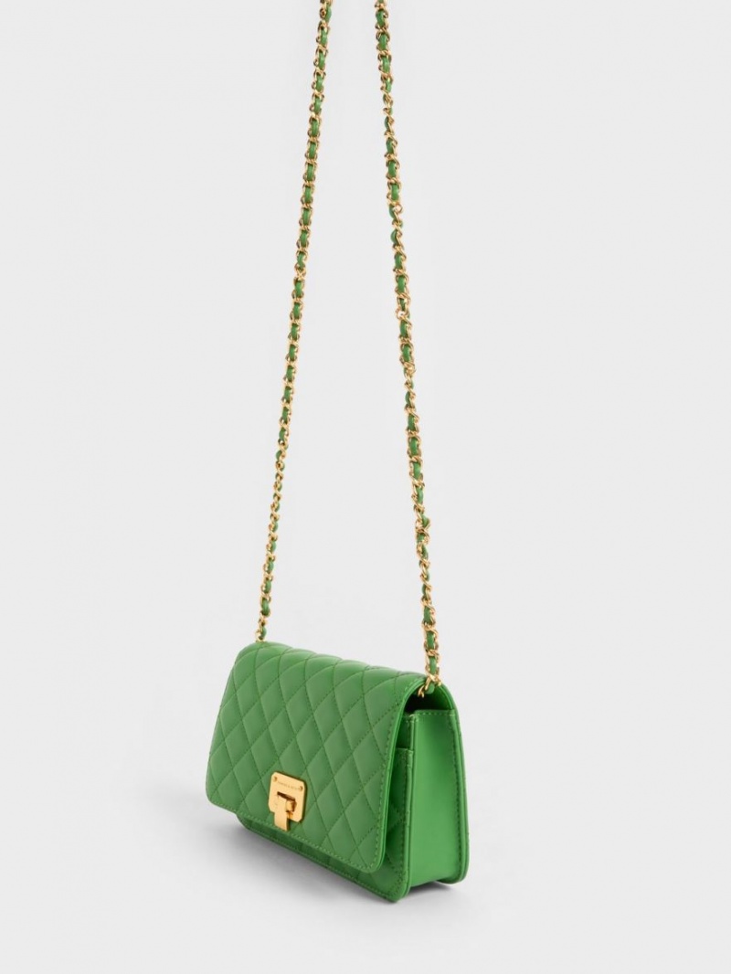 Geanta Clutch Charles & Keith Matlasat Push-Lock Verzi | 280ESUNLB