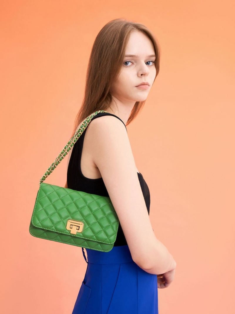 Geanta Clutch Charles & Keith Matlasat Push-Lock Verzi | 280ESUNLB