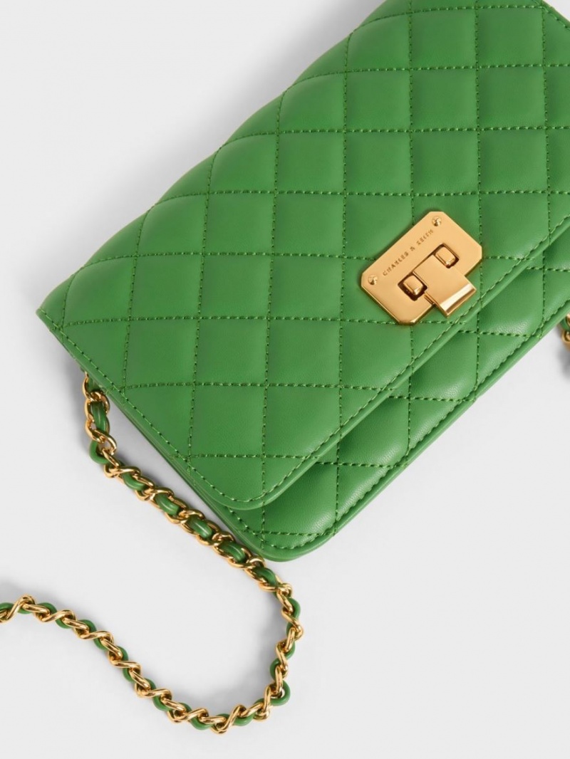 Geanta Clutch Charles & Keith Matlasat Push-Lock Verzi | 280ESUNLB