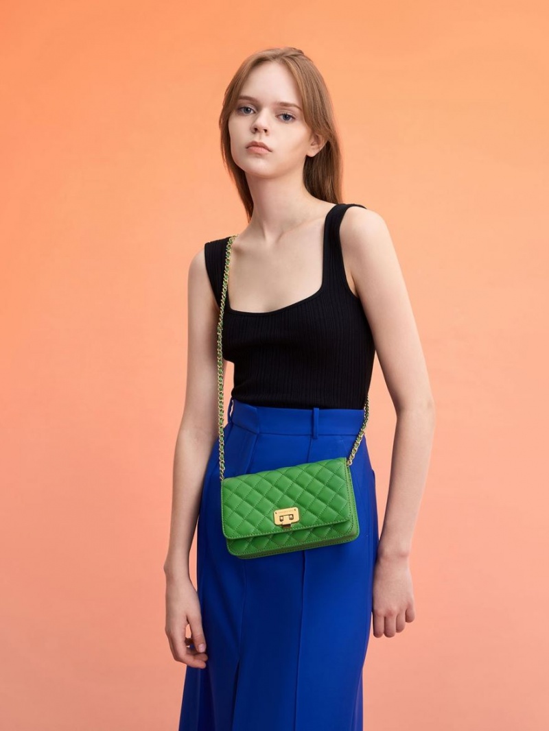 Geanta Clutch Charles & Keith Matlasat Push-Lock Verzi | 280ESUNLB