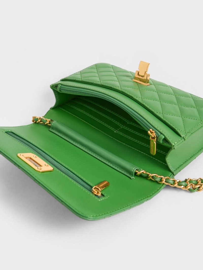 Geanta Clutch Charles & Keith Matlasat Push-Lock Verzi | 280ESUNLB