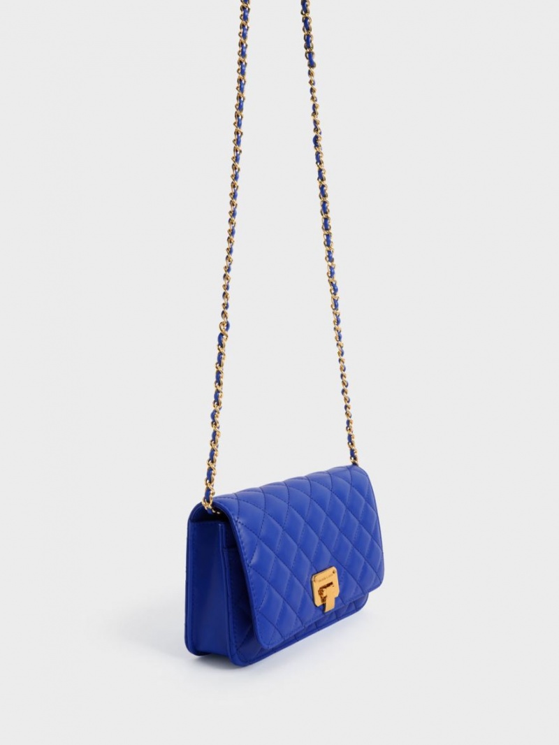 Geanta Clutch Charles & Keith Matlasat Push-Lock Albastri | 496FOHXKN