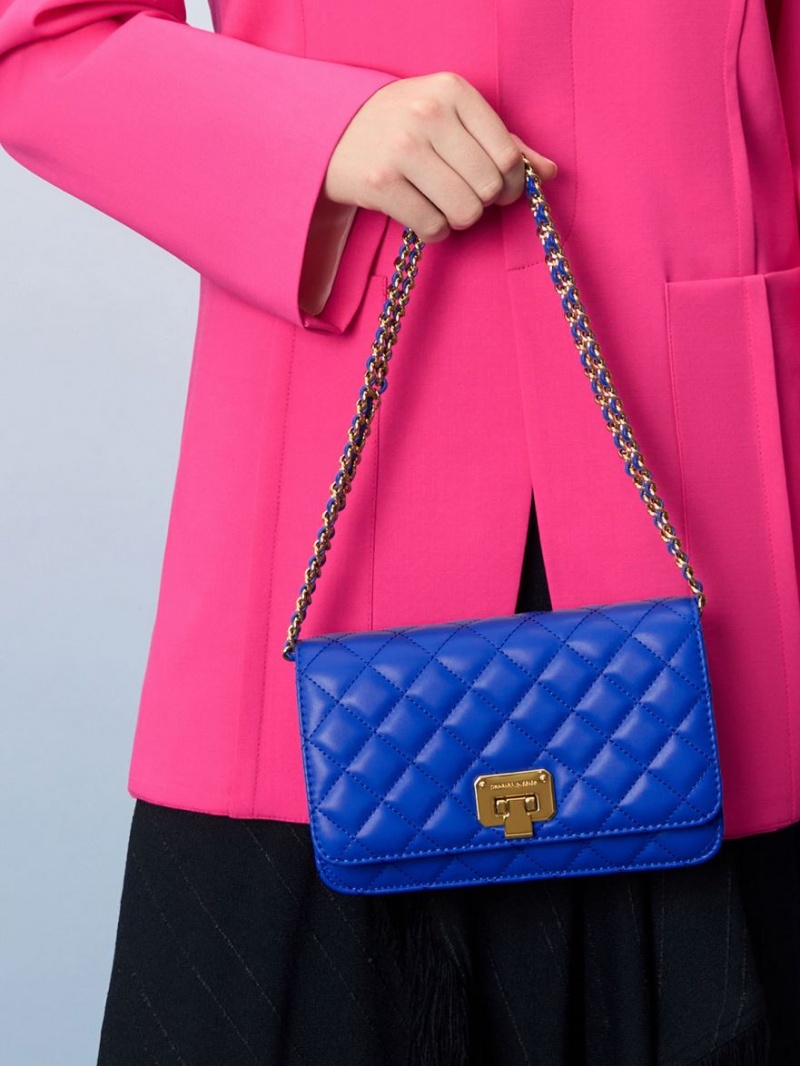 Geanta Clutch Charles & Keith Matlasat Push-Lock Albastri | 496FOHXKN